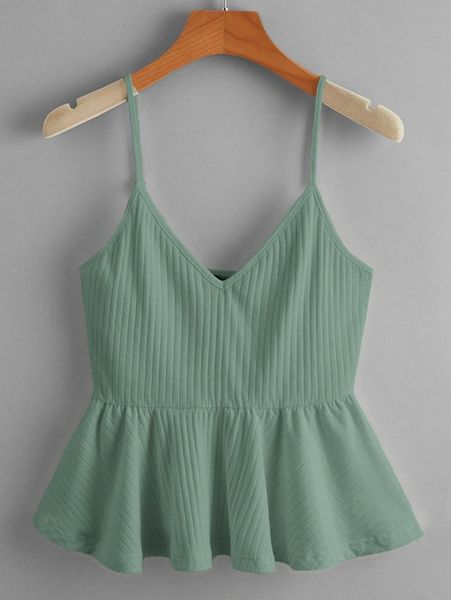 rib-knit ruffle hem cami j6et#, White