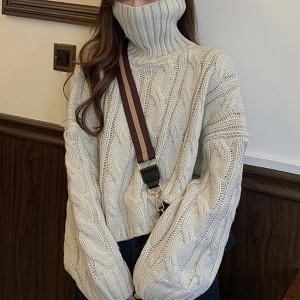 women's sweaters turtleneck sweater women loose outer wear 2021 winter retro twist korean style fashion ladies all-match warm pullovers, White;black
women's sweaters turtleneck sweater women loose outer wear 2021 winter retro twist korean style fashion ladies all-match warm pullovers, White;black