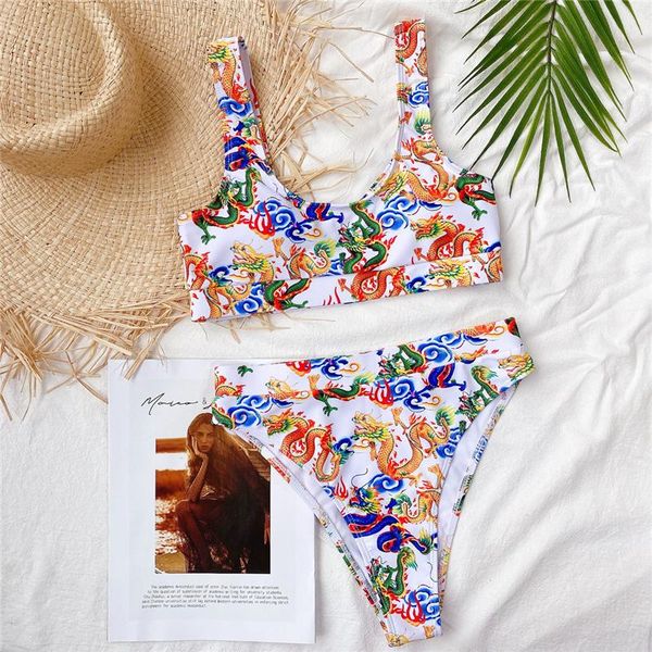 women's swimwear mossha bandeau high waist bikini push up women 2021 dragon printed set retro swimsuit female bathing suit, White;black
women's swimwear mossha bandeau high waist bikini push up women 2021 dragon printed set retro swimsuit female bathing suit, White;black