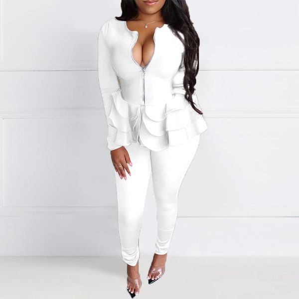 two piece dress long sleeve ruffles and pants suits women spring autumn casual office ladies matching outfits set plus size fall, White
two piece dress long sleeve ruffles and pants suits women spring autumn casual office ladies matching outfits set plus size fall, White