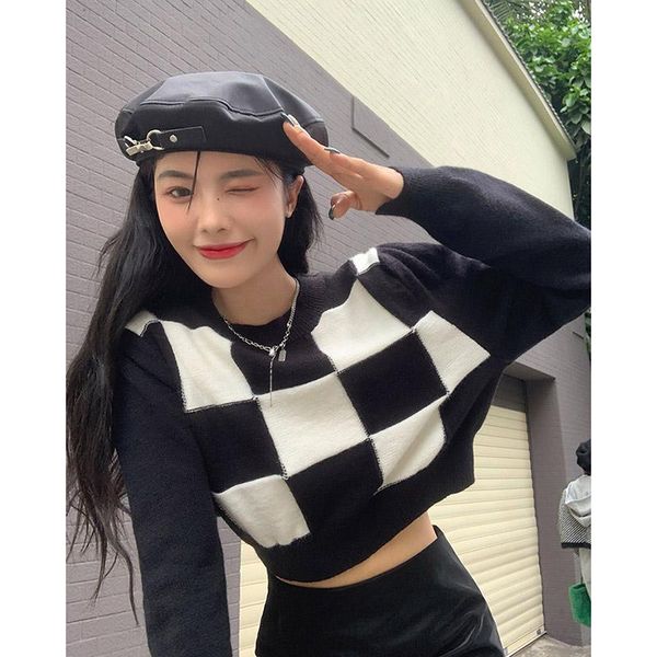 women's sweaters winter women casual white plaid lady pullover sweater female streetwear knitted jumper cropped black knitwear, White;black
women's sweaters winter women casual white plaid lady pullover sweater female streetwear knitted jumper cropped black knitwear, White;black