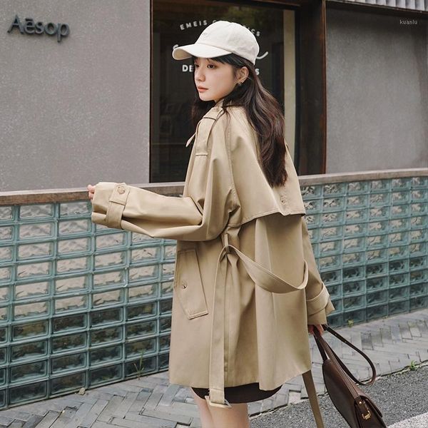women's trench coats 21 autumn back three buttons short coat zhejiang bao, Tan;black