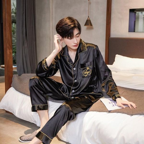 men black pajamas set spring autumn 2pcs sleepwear long sleeve shirt&pants male loose pyjamas suit casual satin home wear men's, Black;brown
men black pajamas set spring autumn 2pcs sleepwear long sleeve shirt&pants male loose pyjamas suit casual satin home wear men's, Black;brown