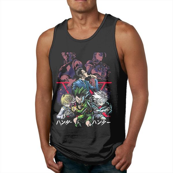 summer natural cottonhunter x hunter men killua gon hisoka classic round neck tank top, White;black