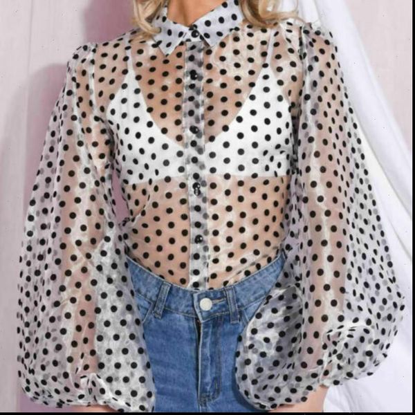 women sheer polka dot organza blouse puff long sleeve shirts 2021 new arrival, White
women sheer polka dot organza blouse puff long sleeve shirts 2021 new arrival, White