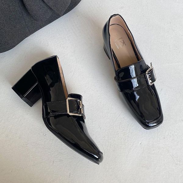 dress shoes japanned leather metal buckle strap pumps woman square toe slip on loafers escarpins femme chunky high heels women tacones, Black
dress shoes japanned leather metal buckle strap pumps woman square toe slip on loafers escarpins femme chunky high heels women tacones, Black