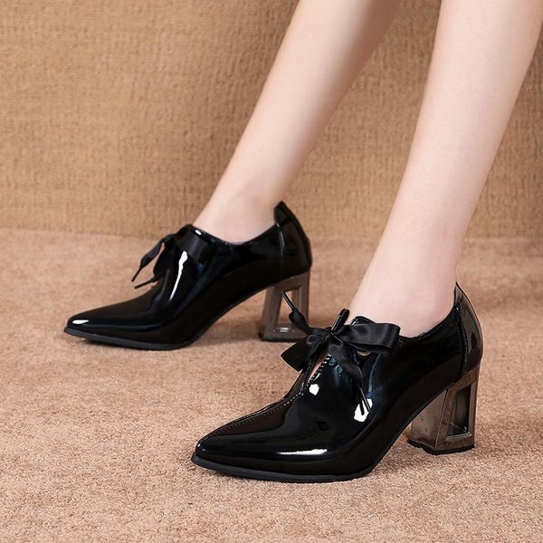 dress shoes fashion female office women's patent leather pumps 2021 spring woman riband lace up point toe chunky heels, Black
dress shoes fashion female office women's patent leather pumps 2021 spring woman riband lace up point toe chunky heels, Black