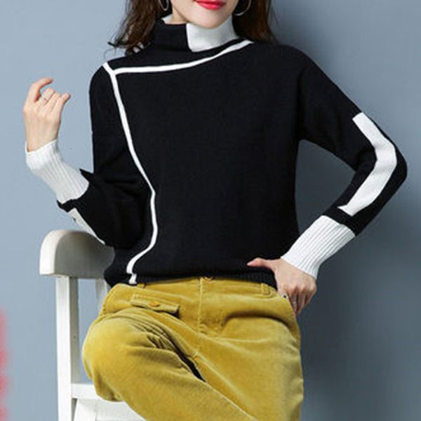new 2021 winter pullover fashion women's long sleeve knitted sweater 9 p309, White;black
new 2021 winter pullover fashion women's long sleeve knitted sweater 9 p309, White;black