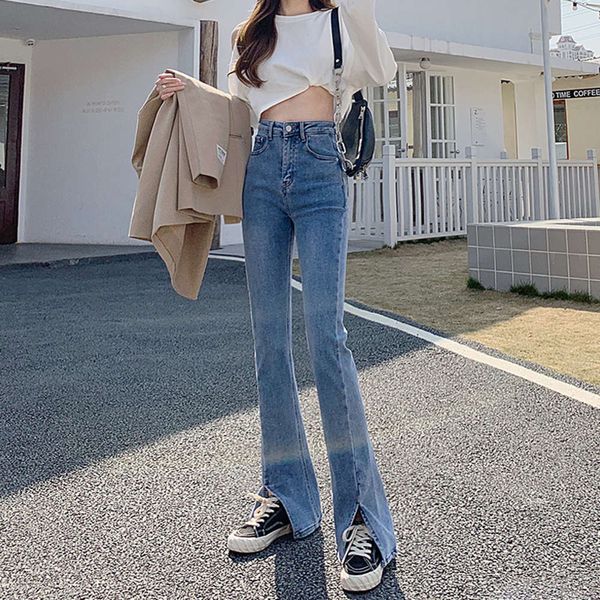 high waist split women's year's slim autumn thin black micro flared pants points, Blue
high waist split women's year's slim autumn thin black micro flared pants points, Blue