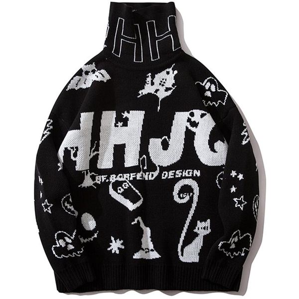 men's sweaters harajuku knitted cartoon fun letter jacquard dark turtleneck pullover hip hop street loose men clothing homme, White;black
men's sweaters harajuku knitted cartoon fun letter jacquard dark turtleneck pullover hip hop street loose men clothing homme, White;black