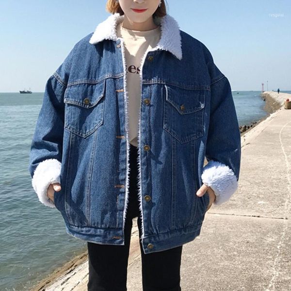 spring autumn winter 2021 women lambswool jean coat with 4 pockets long sleeves warm jeans outwear wide denim jacket1, Black;brown
spring autumn winter 2021 women lambswool jean coat with 4 pockets long sleeves warm jeans outwear wide denim jacket1, Black;brown