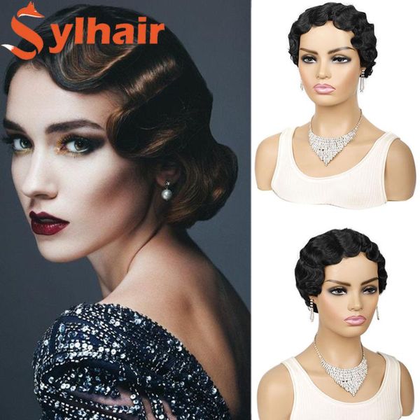 synthetic wigs sylhair synhetic hair short cut wig 1920's flapper hairstyles for women machine made finger wave retro style cosplay, Black
synthetic wigs sylhair synhetic hair short cut wig 1920's flapper hairstyles for women machine made finger wave retro style cosplay, Black