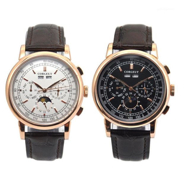 corgeut 42mm mechanical wristwatches moon phase rosegold white dial year day month week 316l ss case automatic watch men, Slivery;brown
corgeut 42mm mechanical wristwatches moon phase rosegold white dial year day month week 316l ss case automatic watch men, Slivery;brown