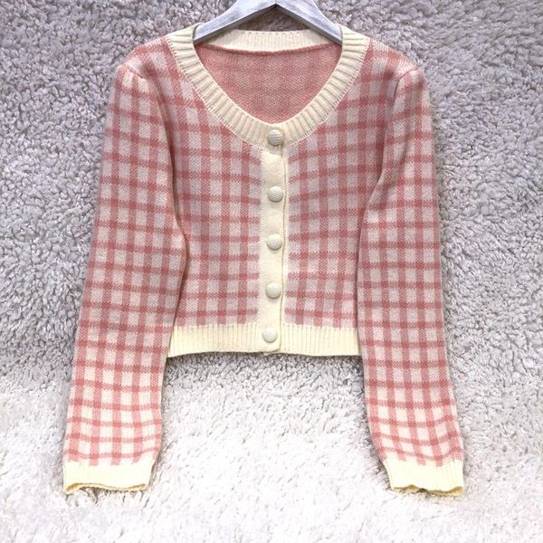 women's knits & tees autumn winter 2021 clothing slimming short section plaid outerwear age-reducing long-sleeve knitted sweater, White
women's knits & tees autumn winter 2021 clothing slimming short section plaid outerwear age-reducing long-sleeve knitted sweater, White