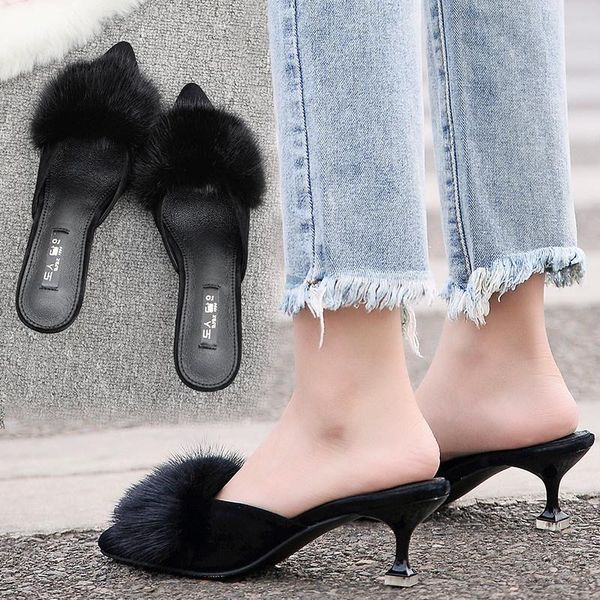 dress shoes 2021 all-match women's slippers baotou flne-heeled high heels pointed half, Black
dress shoes 2021 all-match women's slippers baotou flne-heeled high heels pointed half, Black