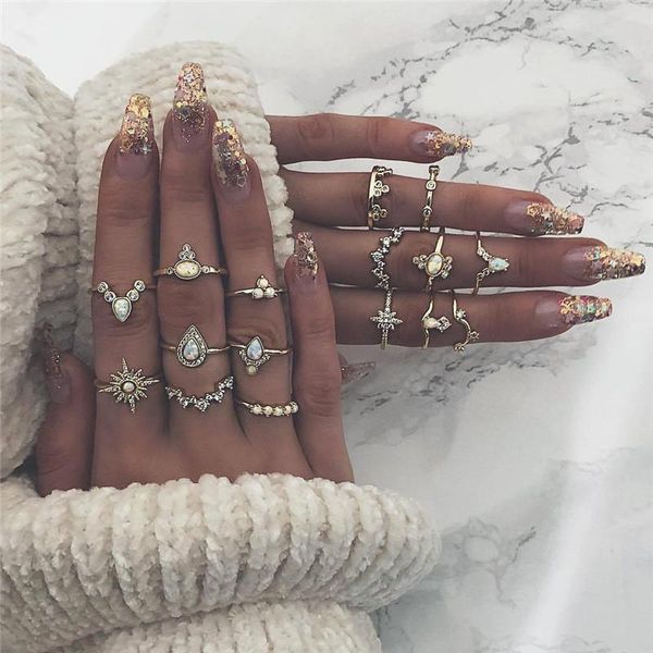 cluster rings 2021 16 pcs/ set fashion water drops crown stars round gem geometry crystal irregular gold ring women charm jewelry gifts, Golden;silver
cluster rings 2021 16 pcs/ set fashion water drops crown stars round gem geometry crystal irregular gold ring women charm jewelry gifts, Golden;silver