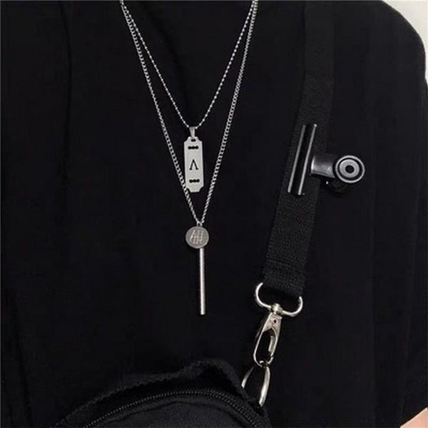 new hip-hop personality men and women couple necklace multi-layer suit titanium steel cylindrical blade pendant jewelry, Silver
new hip-hop personality men and women couple necklace multi-layer suit titanium steel cylindrical blade pendant jewelry, Silver