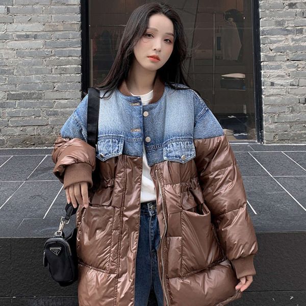 light luxurybright 2020 denim new long women's splicing mid winter face down handsome casual loose jacket parka coats for women brand, Black
light luxurybright 2020 denim new long women's splicing mid winter face down handsome casual loose jacket parka coats for women brand, Black