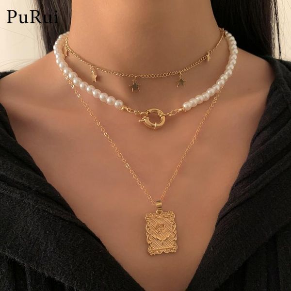 pendant necklaces multilayered geometric rose flower carved necklace for women gold color pearl choker boho star chain jewelry, Silver
pendant necklaces multilayered geometric rose flower carved necklace for women gold color pearl choker boho star chain jewelry, Silver