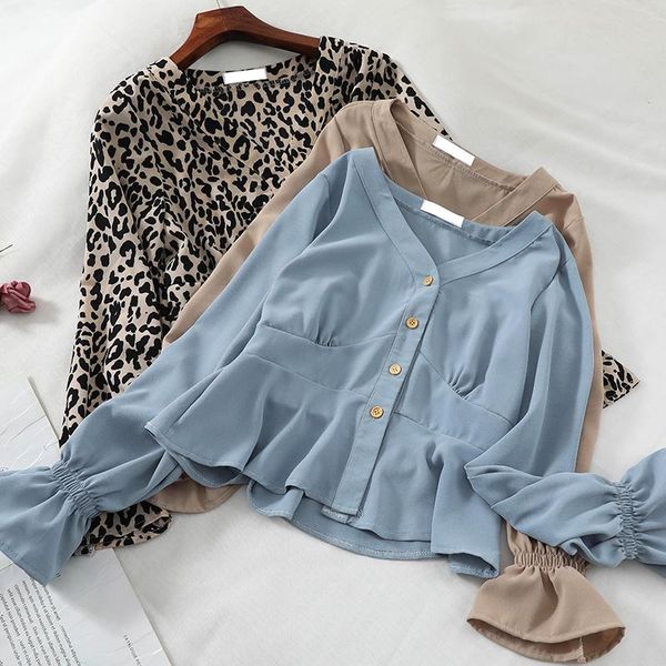 hisuma women spring summer flare sleeve v-neck leopard basic ruffles shirt elegant lady short slim cardigan button blouse, White
hisuma women spring summer flare sleeve v-neck leopard basic ruffles shirt elegant lady short slim cardigan button blouse, White