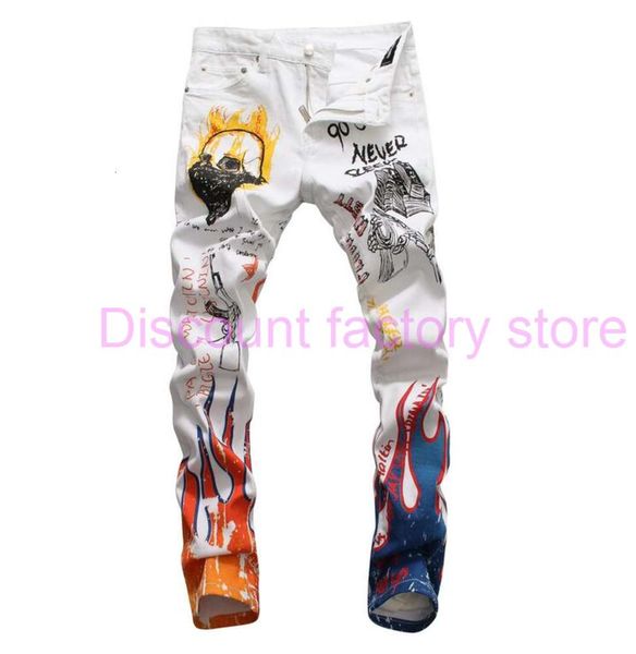 2019 men's printing punk jeans graffiti designer men jeans famous brand slim fit fashion biker denim pants 08052, Blue
2019 men's printing punk jeans graffiti designer men jeans famous brand slim fit fashion biker denim pants 08052, Blue