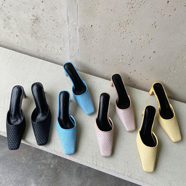 monmoira square toe solid weaving women mules elegant slip on med heel sandals women brand design slippers shoes slides, Black
monmoira square toe solid weaving women mules elegant slip on med heel sandals women brand design slippers shoes slides, Black