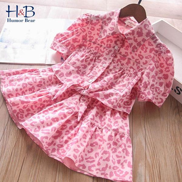 clothing sets humor bear girls clothes 2021 summer short -sleeve leopard printed shirt+ skirt 2pcs casual toddler kids, White