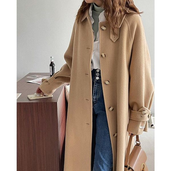 women's wool & blends korean winter 2021 handmade single breasted double faced lacing belt long 100% coat women loose woolen oversized, Black
women's wool & blends korean winter 2021 handmade single breasted double faced lacing belt long 100% coat women loose woolen oversized, Black