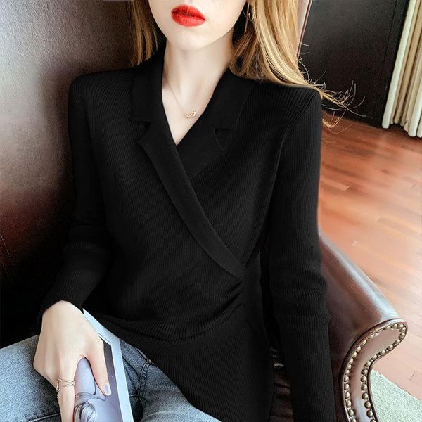 women's sweaters 2021winter style v-neck solid color long-sleeved blouse sweater female temperament pullover can be worn outside, White;black
women's sweaters 2021winter style v-neck solid color long-sleeved blouse sweater female temperament pullover can be worn outside, White;black