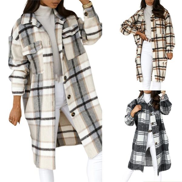 women's wool & blends women single breasted coat, adults casual long sleeve lapel plaid outerwear with pockets 2022 winter, Black
women's wool & blends women single breasted coat, adults casual long sleeve lapel plaid outerwear with pockets 2022 winter, Black