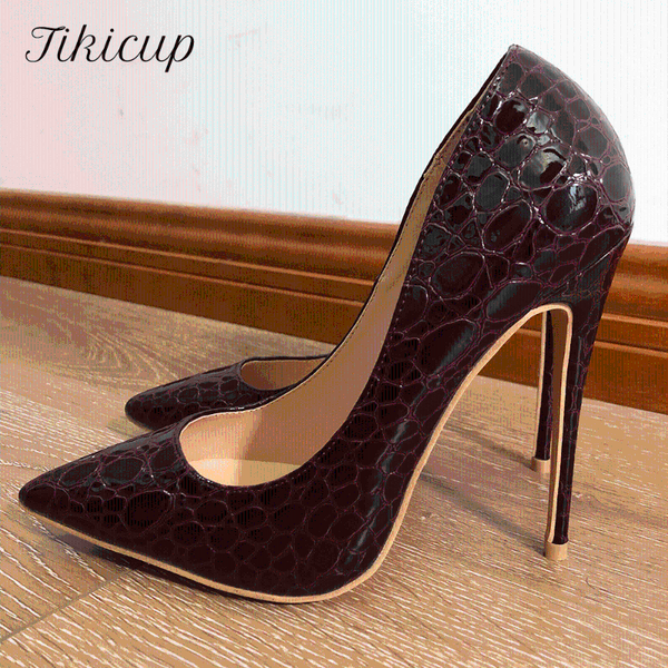 dress shoes tikicup women burgundy crocodile-effect pointed toe stiletto pumps wine red slip on extremely high heels for ladies 33-45, Black
dress shoes tikicup women burgundy crocodile-effect pointed toe stiletto pumps wine red slip on extremely high heels for ladies 33-45, Black