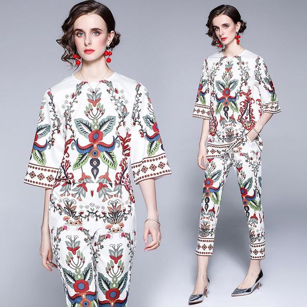 women's two piece pants dropship spring summer fall runway 2 womens set vintage print crew neck 1/2 half sleeve shirt blouse pant suits, White
women's two piece pants dropship spring summer fall runway 2 womens set vintage print crew neck 1/2 half sleeve shirt blouse pant suits, White