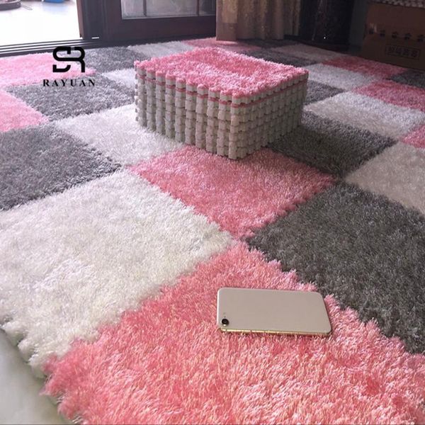 carpets rayuan one piece 30x30cm eva foam diy puzzle mat long hair villi shaggy carpet plush soft area rug children baby playmat