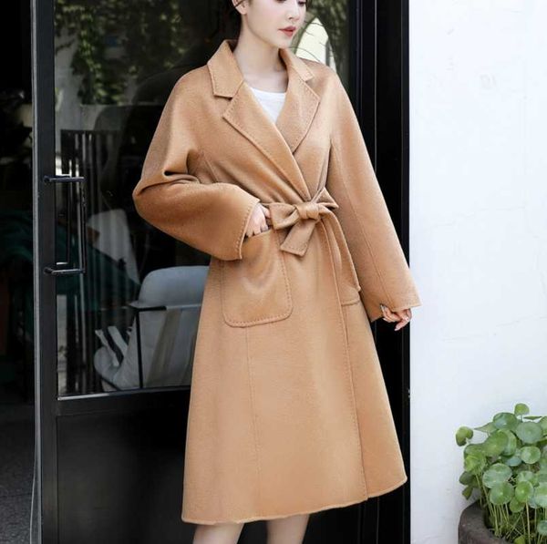 women's wool & blends fall winter warm high-grade a-line double-side 100% female lady belt long korean overcoat outwear clothes cashmer, Black
women's wool & blends fall winter warm high-grade a-line double-side 100% female lady belt long korean overcoat outwear clothes cashmer, Black