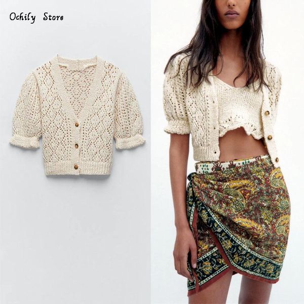 women's knits & tees 2021 knit cardigan sweater women short puff sleeve v neck vintage spring cropped sweaters woman hollow out knitted, White
women's knits & tees 2021 knit cardigan sweater women short puff sleeve v neck vintage spring cropped sweaters woman hollow out knitted, White