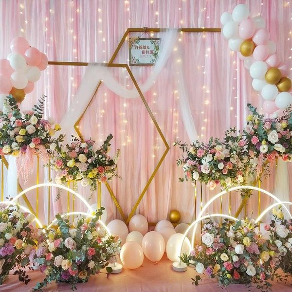 party decoration shiny gilded hexagonal arch outdoor lawn flower plinth iron frame wedding background props billboard balloons backdrop
party decoration shiny gilded hexagonal arch outdoor lawn flower plinth iron frame wedding background props billboard balloons backdrop