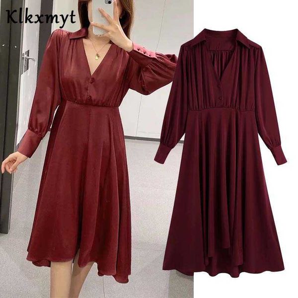 klkxmyt za dress women autumn chic fashion satin elegant long sleeve lapel midi dresses female party vestidos mujer 210527, Black;gray
klkxmyt za dress women autumn chic fashion satin elegant long sleeve lapel midi dresses female party vestidos mujer 210527, Black;gray
