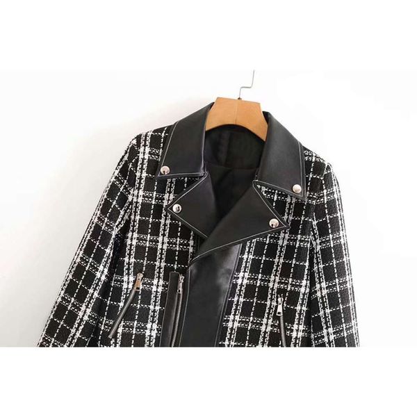 designer- korean 2020 spring and autumn new tweed q5996 plaid splicing leather coat women's clothing, Black
designer- korean 2020 spring and autumn new tweed q5996 plaid splicing leather coat women's clothing, Black