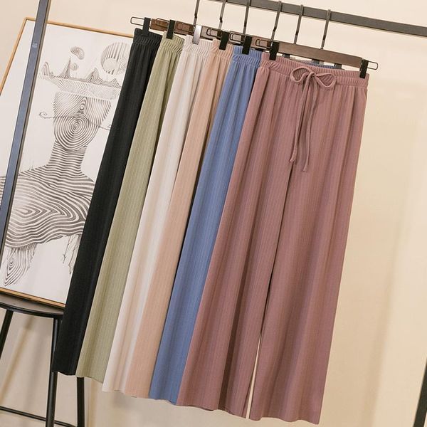 women's pants & capris elastic high wasit wide legged women summer straight knitting loose ice silk korean fashion solid trousers, Black;white
women's pants & capris elastic high wasit wide legged women summer straight knitting loose ice silk korean fashion solid trousers, Black;white