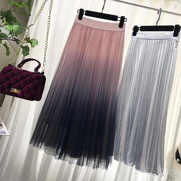 long tulle autumn gradient korean women skirts elegant high waist a line pleated school midi female, Black
long tulle autumn gradient korean women skirts elegant high waist a line pleated school midi female, Black