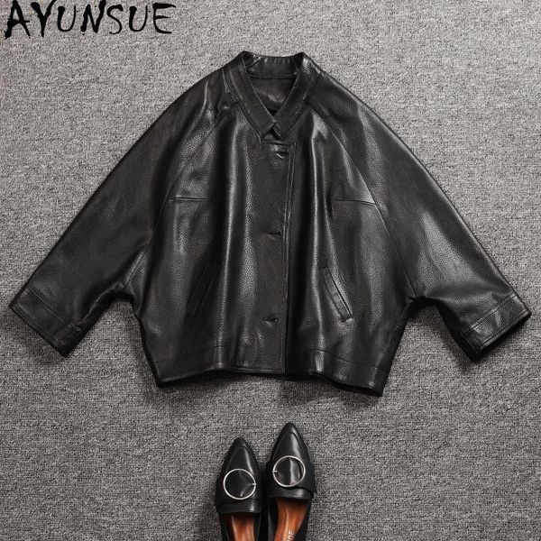women's leather & faux ayunsue natural sheepskin coat jackets spring 2021 autumn genuine ajcket women korean oversize coats kj6944, Black
women's leather & faux ayunsue natural sheepskin coat jackets spring 2021 autumn genuine ajcket women korean oversize coats kj6944, Black