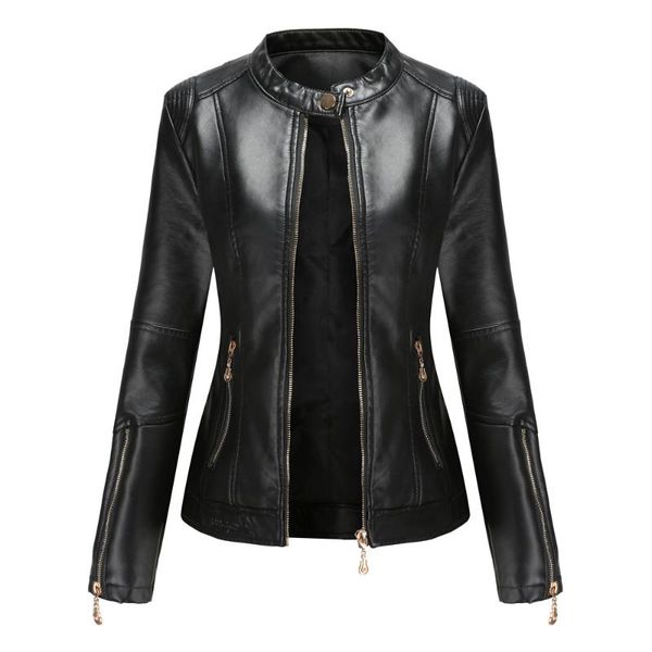 women's leather & faux fashion button stand collar women spring jackets long sleeve with zipper autumn thin jacket biker punk elegant c, Black
women's leather & faux fashion button stand collar women spring jackets long sleeve with zipper autumn thin jacket biker punk elegant c, Black