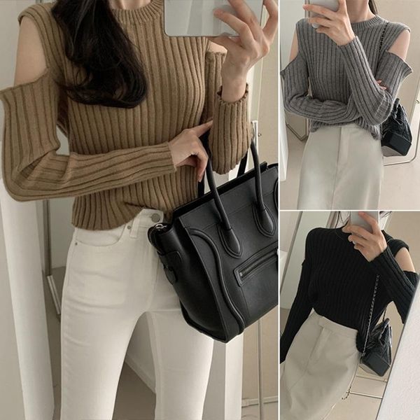 women's sweaters solid color long sleeve off shoulder sweater pullover, White;black 
women's sweaters solid color long sleeve off shoulder sweater pullover, White;black