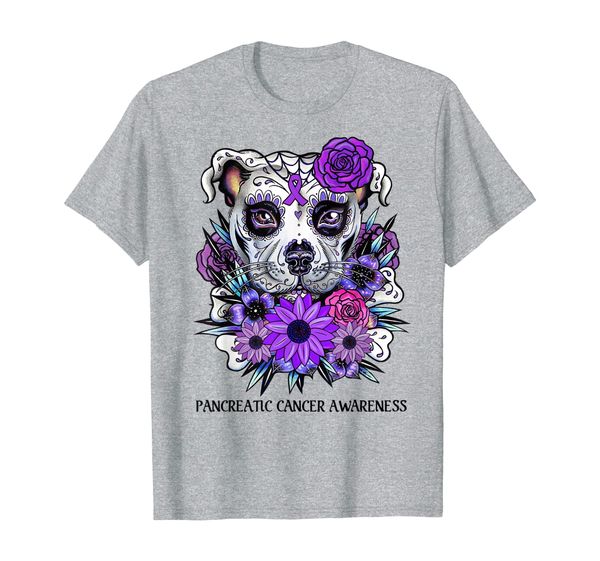 sugar pitbull day of the dead pancreatic cancer awareness t-shirt, White;black