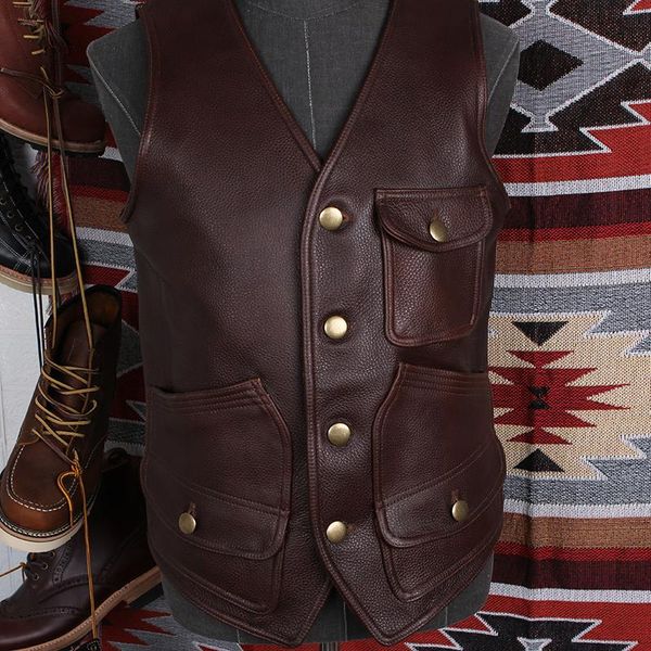 2021 men's new spring first layer cowhide multi-pocket vest youth retro motorcycle leather vest, Black;white
2021 men's new spring first layer cowhide multi-pocket vest youth retro motorcycle leather vest, Black;white