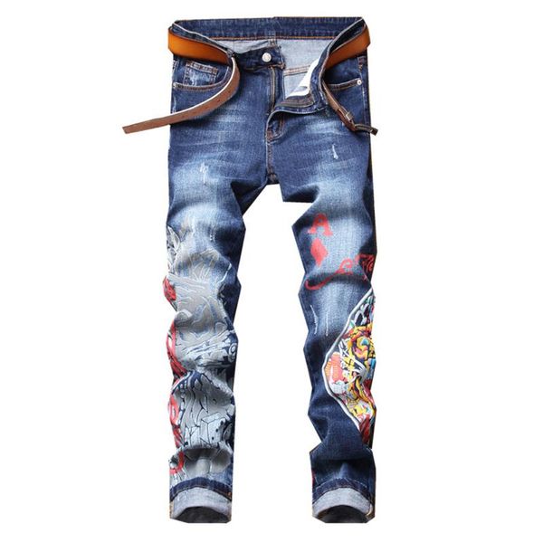 men's jeans colored painted printed fashion stretch denim pants blue slim straight trousers
men's jeans colored painted printed fashion stretch denim pants blue slim straight trousers