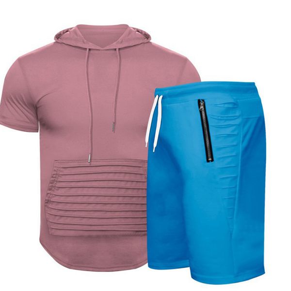 summer solid colour hooded casual shirts short sleeves and shorts set blue grey red yellow black combination men's sets, Gray 
summer solid colour hooded casual shirts short sleeves and shorts set blue grey red yellow black combination men's sets, Gray