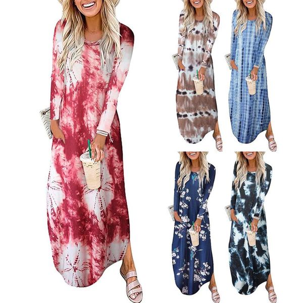 casual dresses female elegant print round neck slit pocket ladies dress loose party women, Black;gray
casual dresses female elegant print round neck slit pocket ladies dress loose party women, Black;gray