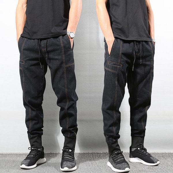 men's jeans japanese style fashion men vintage designer spliced joggers streetwear slack bottom hip hop pants, Blue 
men's jeans japanese style fashion men vintage designer spliced joggers streetwear slack bottom hip hop pants, Blue