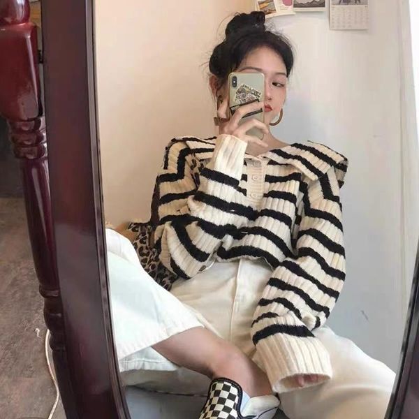women's sweaters woman pull femme long sleeve sweater women stripes pullover winter clothes womens korean fashion, White;black
women's sweaters woman pull femme long sleeve sweater women stripes pullover winter clothes womens korean fashion, White;black